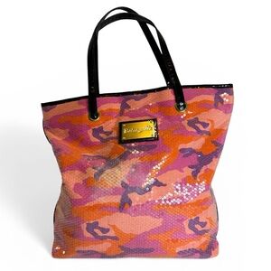 Betseyville by Betsey Johnson Sequined Pink Orange Camo Tote Bag